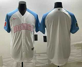 Men%27s Mexico Baseball Blank 2023 White Blue World Classic Stitched Jerseys->2023 world baseball classic->MLB Jersey